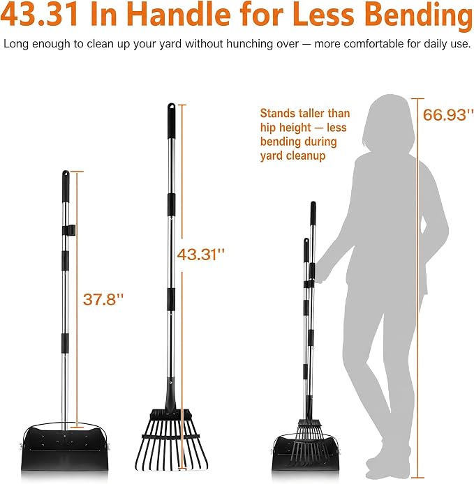 Toozey Extra Large Pooper Scooper for Large Dogs, 43.31" Long Handle | Sturdy Metal Tray & Rake | Cleaner Bag-Supported Pickup | Less Mess in Multi-Dog Yards | Fits Standard 13-Gallon Trash Bags