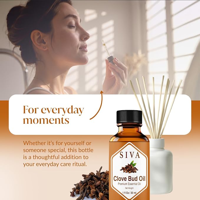 Siva Clove Bud Essential Oil, Glass Bottle with Dropper, 1 Fl Oz (30 ml) | Clove Bud Oil for Diffuser, Humidifier, Home Fragrance, Oral Care, Body Massage, Soap Making, Candle Making & DIY Projects