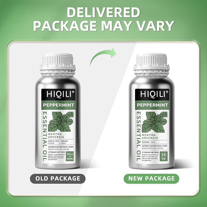 HIQILI Peppermint Essential Oil for Freshening Air, Hair Care & DIY | Refreshing Minty Aroma for Soap Making, SPA & Home Use - 500ml / 16.9 fl oz