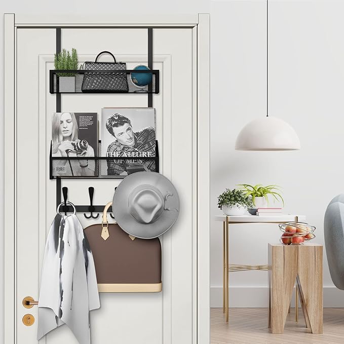 Over The Door Hooks Organizer, Coat Rack Over The Door Storage Hanger Towel Rack, Back of Door Storage Organizer for Bathroom,Bedroom,Kitchen,Office (Black 3-Tier)