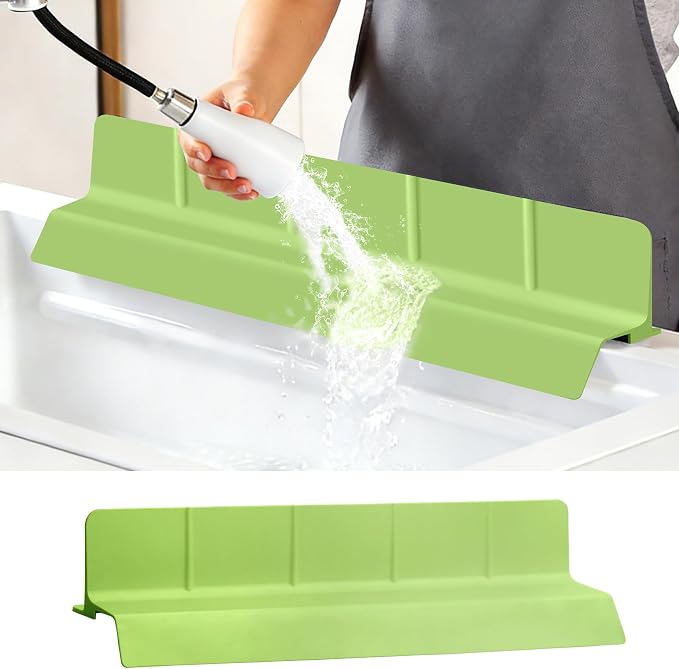 23Inch Sink Splash Guard – Extended Length & Tall Silicone Kitchen Sink Splash Guard with Overhang Drainage Design & Strong Suction Cups for Countertop (Green, 23''x3.5'')