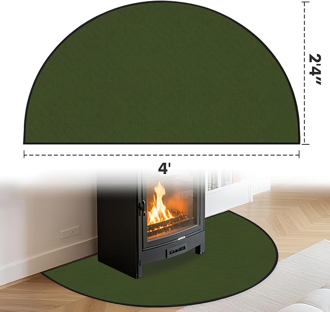 TOHONFOO Fireplace Mat for Home Protection, 4' x 2'4" x 0.04'', Green | 1800°F fireplace rugs fireproof, fiberglass hearth rugs for fireplaces fire resistant protect against embers, easy to clean