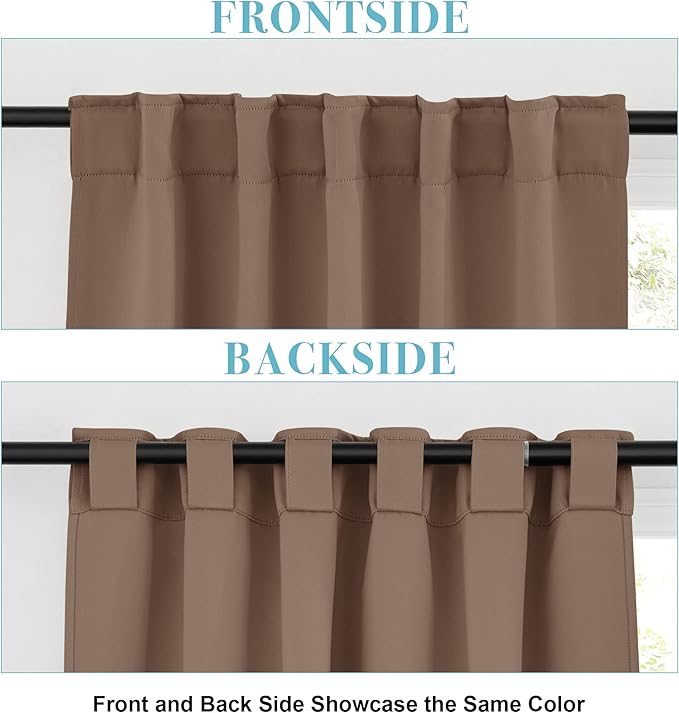 RYB HOME Short Curtains for Kitchen, Blackout Thermal Insulated Window Drapes Back Tabs Room Darkening Half Window Curtains for Studio Dorm Loft, Mocha, W42 x L36 inch, Set of 2 Panels
