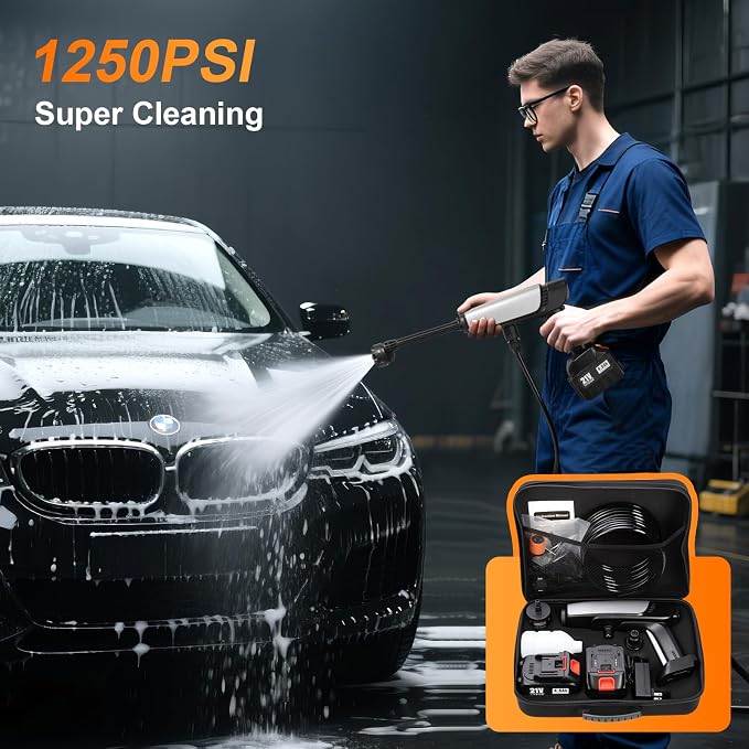 Cordless Pressure Washer Battery Powered,Portable Power Washer with 2pcs 4.5Ah Battery&Charger & 6-in-1 Nozzle (one Size)