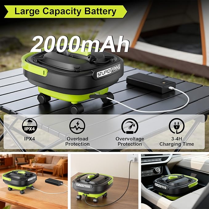 Portable Foldable Max 72 PSI Hand Sprayer | Cordless, 2000mAh Lithium Battery, 4-in-1 Nozzle, 12L Collapsible Bucket, For Outdoor Cleaning, Camping, Gardening