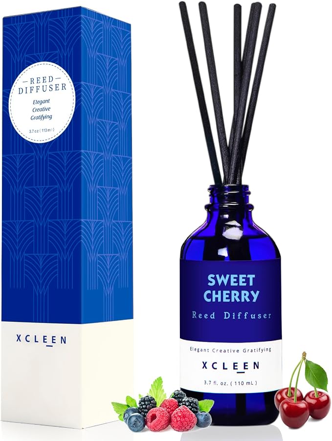 Xcleen Reed Diffuser Set, Sweet Cherry Oil Diffusers with 6 Rattan Sticks, Home Fragrance Reed Diffuser for Home, Bathroom Decor