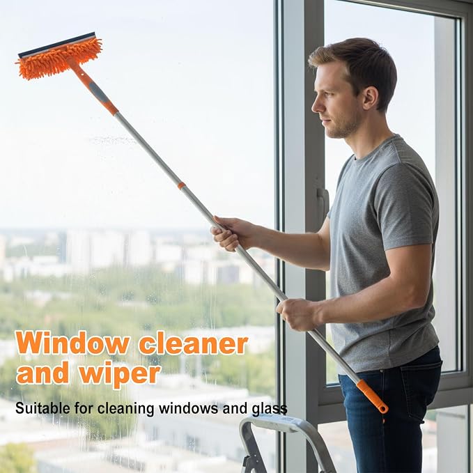67" Window Squeegee for Window Cleaning with Extension Pole, 3-in-1 | Rotatable Lock Design,Stainless, Professional Window Cleaner Tool Kit for Indoor Outdoor High Windows,Car Glass,Shower Doors