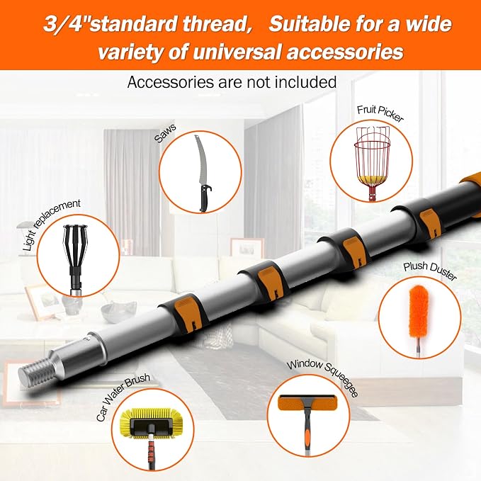 16FT Reach Telescopic Extension Pole, 3-12FT Paint Roller Extension Pole with Flip-Lock Design, Aluminum Alloy Threaded Head for Painting Cleaning Dusting & Window Washing Tools