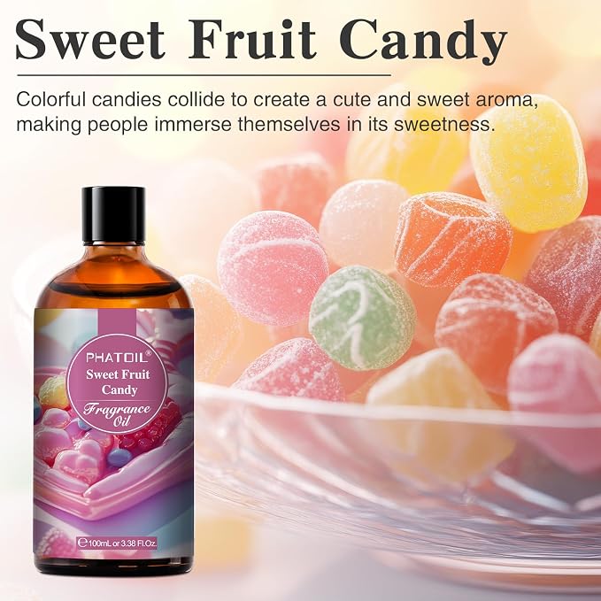PHATOIL 3.38FL.OZ Sweet Fruit Candy Fragrance Oils for Aromatherapy, Essential Oils for Diffusers for Home, Perfect for Diffuser, Yoga, Skin Care, DIY Candle and Soap Making - 100ml | Long Lasting Scented Oils For Humidifier, Air Freshener, DIY Soap Ca...
