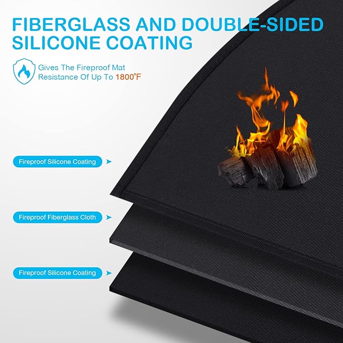 FLASLD Fireproof Fireplace Hearth Mat 28×48Inch, Oil-Proof Waterproof BBQ Protector for Decks and Patios, Hearth Rug Protects Floors from Sparks Embers, Black