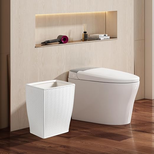 White Bathroom Trash Can, Stylish 1.32 Gallon/5 Liter Waste Basket for Living Decor, Bathroom, Office,Party,Room,Kitchen