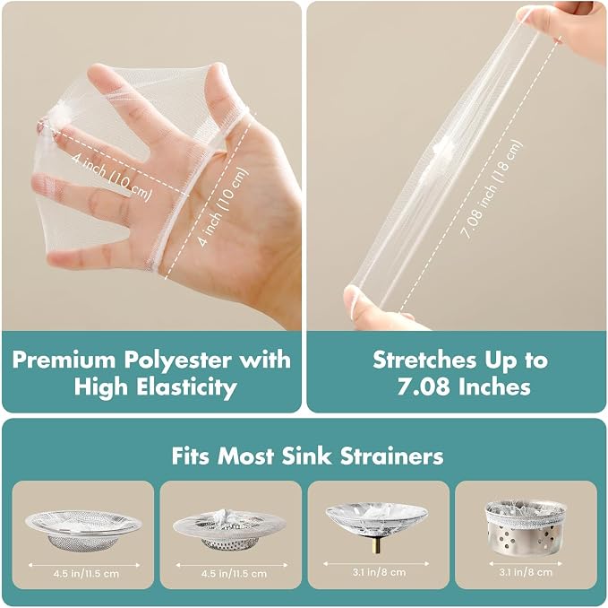 200 Pack Disposable Drain Covers for Sourdough, Kitchen Mesh Sink Strainer Bags, Anti-Clog Drain Catchers for Food Scraps, Coffee Grounds & Hair, Kitchen & Bathroom