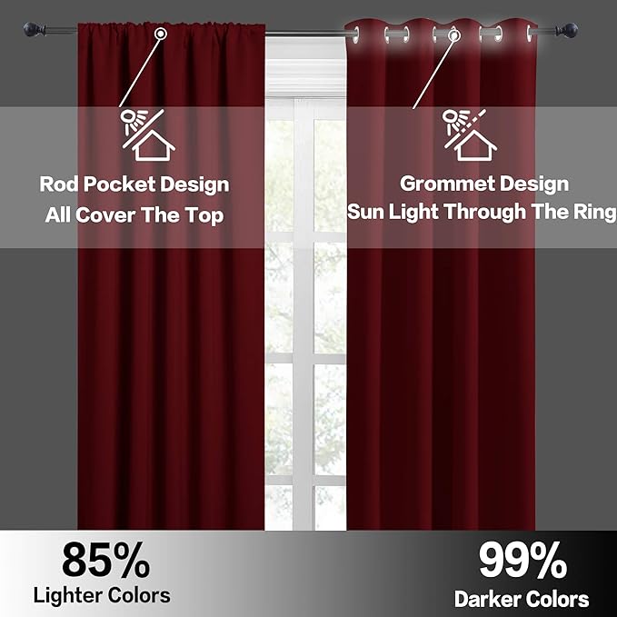 RYB HOME Blackout Curtains 84 inches Long 2 Panels Set for Living Room, Thermal Insulating Privacy Curtains & Drapes for Doorway Temporary Door Alternative Accordion Door, W 42 x L 84, Burgundy Red