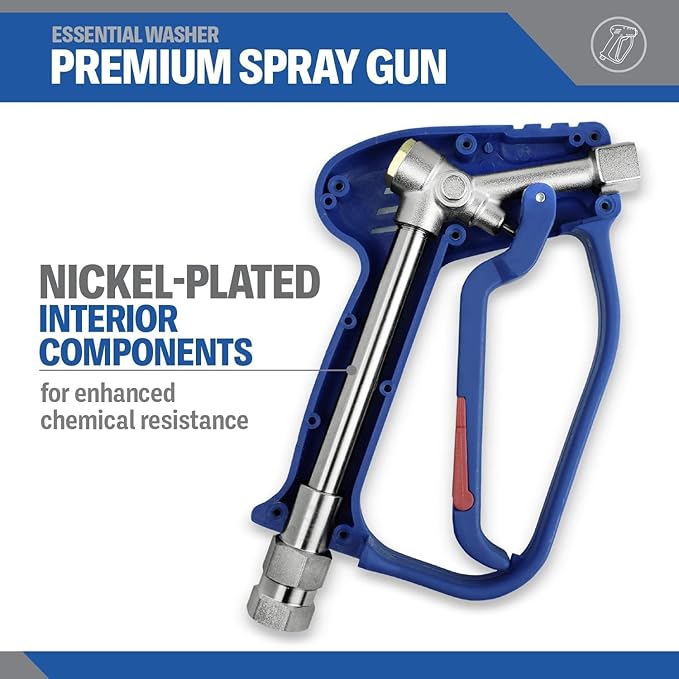Essential Washer Short Pressure Washer Gun with Stainless Steel Swivel | Compatible with Foam Cannon | High Pressure Water 4000 PSI