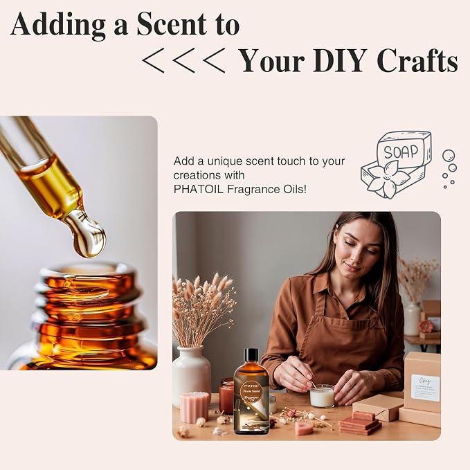 PHATOIL 3.38FL.OZ Warm Santal Fragrance Oils for Aromatherapy, Essential Oils for Diffusers for Home, Perfect for Diffuser, Yoga, Skin Care, DIY Candle and Soap Making - 100ml | Long Lasting Scented Oils For Humidifier, Air Freshener, DIY Soap Candle, ...