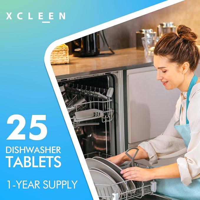 Xcleen Dishwasher Cleaner and Deodorizer Tablet 25 Count, Deep Cleaning Tablet Helps Remove Limescale, Mineral Buildup and Odor, Formulated to Clean Inside all Machines