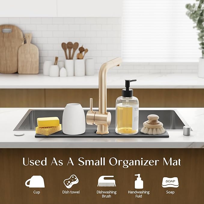 eormoe Kitchen Faucet Absorbent Mat - Diatomaceous Earth Splash Guard for Sink Faucet, Aesthetic Water Absorbing Stone Tray in The Modern Home [Grey, 23.6" x 3.9"]