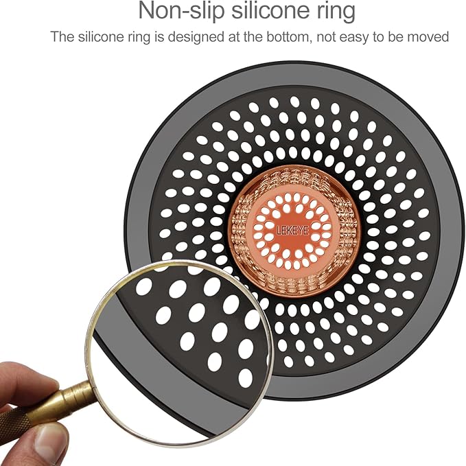 LEKEYE Shower Drain Hair Catcher/Bathroom Drain Cover/Bathtub Drain Strainer/Shower Stall Drain Protector(Red Copper)