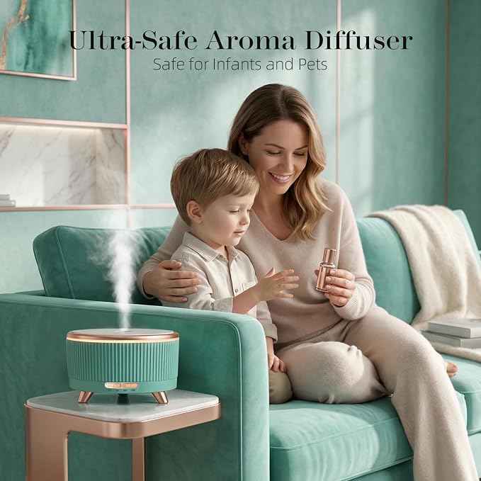 500ml Essential Oil Diffuser, Ultrasonic Aromatherapy Humidifier | with Remote Control, 7-Color LED Light, Timer & Auto Shut-Off, Cool Mist Diffuser for Home, Bedroom, Office (Emerald)