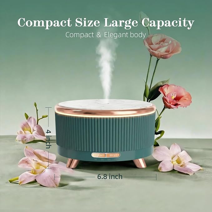 500ml Essential Oil Diffuser, Ultrasonic Aromatherapy Humidifier | with Remote Control, 7-Color LED Light, Timer & Auto Shut-Off, Cool Mist Diffuser for Home, Bedroom, Office (Blue Green)