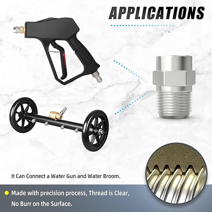 MEANLIN 40 Degree Surface Cleaner Tips, 1/4 Inch NPT Male, 2.5 Orifice, 4000 PSI Threaded Spray Nozzles, Replacement for Water Gun, Water Broom and Surface Cleaner (2-Pack)