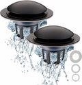 WELSAN Matte Black Bathroom Sink Drain Stopper 1 1/8"-1 1/2" Drain, 2 Pack | Bathroom Sink Stopper Replacement, Universal Pop-Up Drain Stopper Plug Strainer with Hair Catcher, Anti-Clogging Design