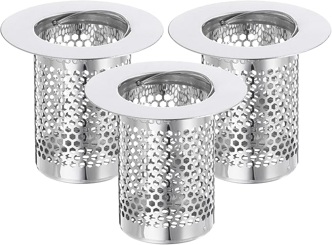 uxcell 3 Pack Shower Drain Strainer, 2" x 2" Stainless Steel Floor Drain Strainer Deep Sink Hair Catcher for Kitchen Bathroom Balcony Floor Drain, Fit Hole Size from 1.18" to 1.97"