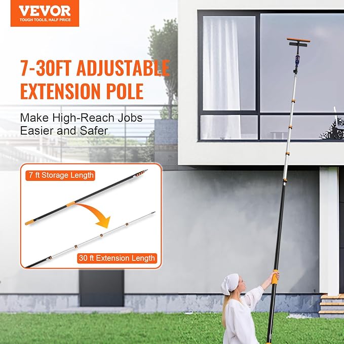VEVOR Telescopic Extension Pole, 7-30 FT Multi-Purpose Extension Pole, Sturdy Aluminum Alloy Paint Extendable Pole with Flip-Lock Design, Telescopic Pole for Painting, Dusting and Cleaning | For Painting, Dusting, Cleaning, Flip-Lock Design, Flexible L...