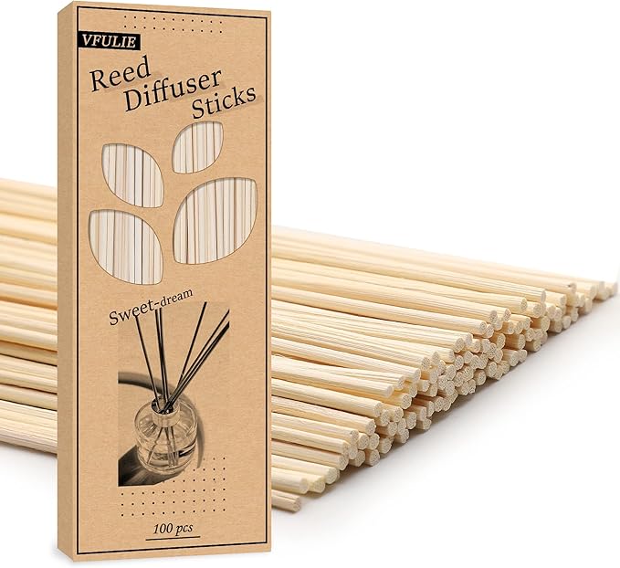 VFULIE 100PCS Reed Diffuser Sticks, 10 Inch Natural Rattan Wood Sticks Essential Oil Aroma Diffuser Sticks Refill Replacement for Aroma Fragrance