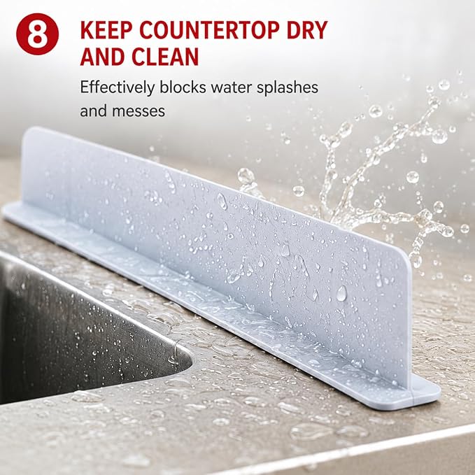 19.2inch(49cm) Silicone Guard, Sink Splash Guard with Suction Cup,Kitchen Sink Water Splash Guard, Kitchen Sink Splash Guard that Can Be Placed Behind (1, Light Gray)