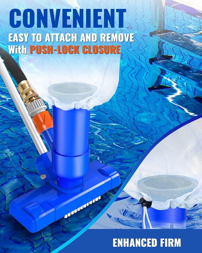 Portable Pool Vacuum for Above Ground/Inground Pool, Pool Cleaner Vacuum with 3 Scrub Brushes, Pool Leaf Vacuum & Nylon Mesh Net, Pool Cleaners for Swimming Spa Fountain Pond Hot Tub, Pure Blue
