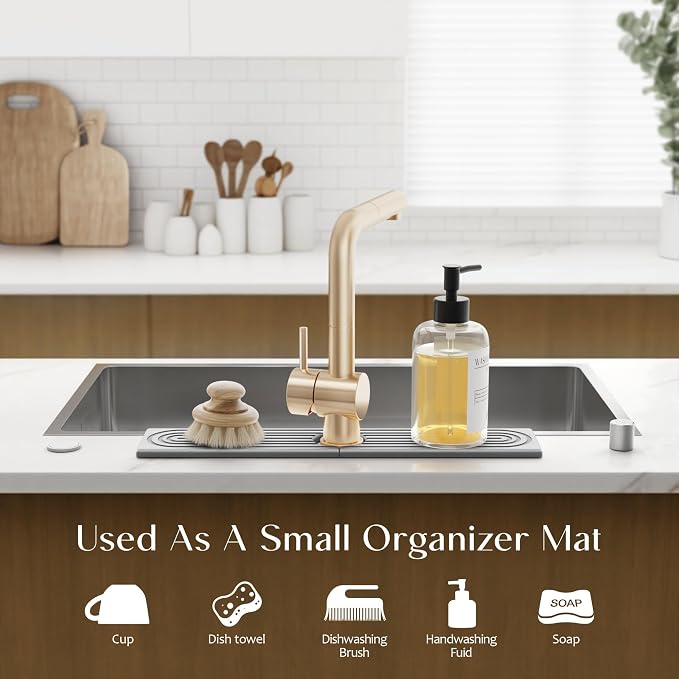 eormoe Faucet Mat for Kitchen Sink - Diatomaceous Earth Faucet Splash Guard, Fast Drying Sink Protector - Water Absorbing Stone for Bathroom Sink (Grey, 20'' x 3.9'')