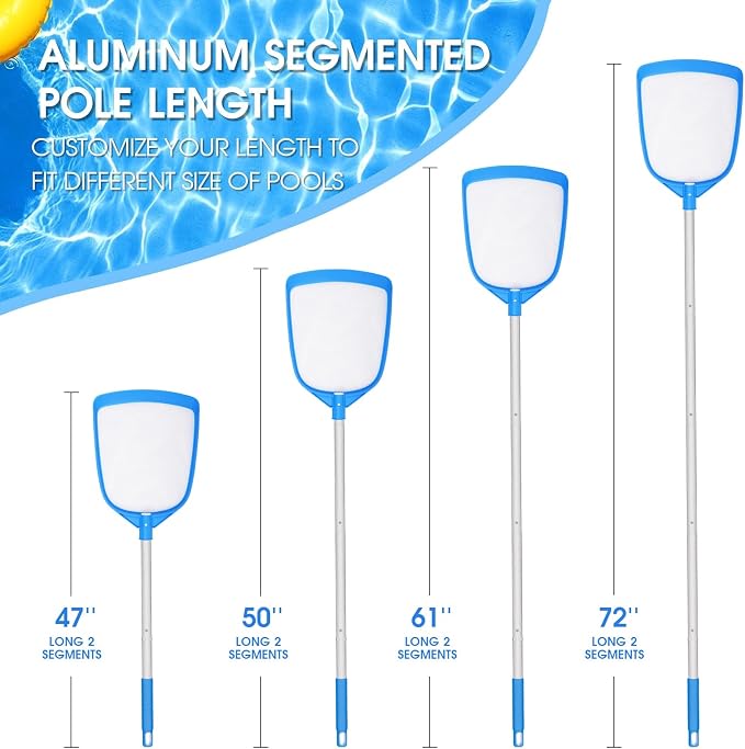 TidyMister Pool Leaf Skimmer Net Ultra Fine Mesh with Aluminum Poles 6Ft Swimming Pool Cleaning Net Leaf Catcher for Above Ground Pools Inground Pools