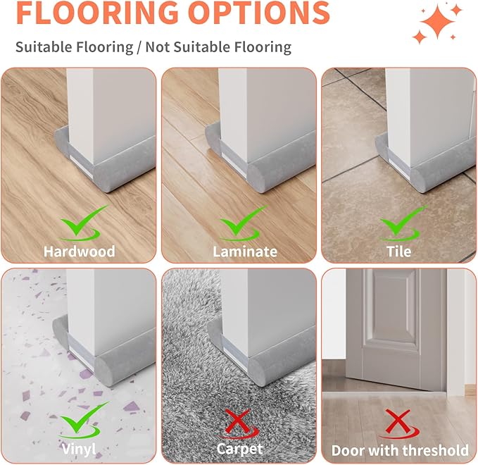 Door Draft Stopper for Bottom of Door, Under Door Gap Filler/Seal for Big Gap, No Folding Required, Flexible Installation Door Sweep soundproofing Strip for Home & Apartment, 32-36in, Grey