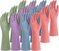Rubber Cleaning Gloves for Dishwashing, 12 Pairs Reusable Kitchen Gloves for Washing Dishes and Household Cleaning, Colorful Gloves with Flocked Lining and Non-Slip Grip, Perfect for Women Men - M