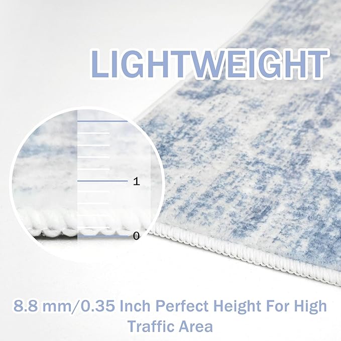 IOHOUZE Abstract Area Rug 3x5 Ft Washable Rugs for Entryway Indoor, Non Slip Kitchen Rug Printed Faux Wool Throw Rugs, Indoor Door Mat for Door Entrance Foyer Living Room, Light Blue White