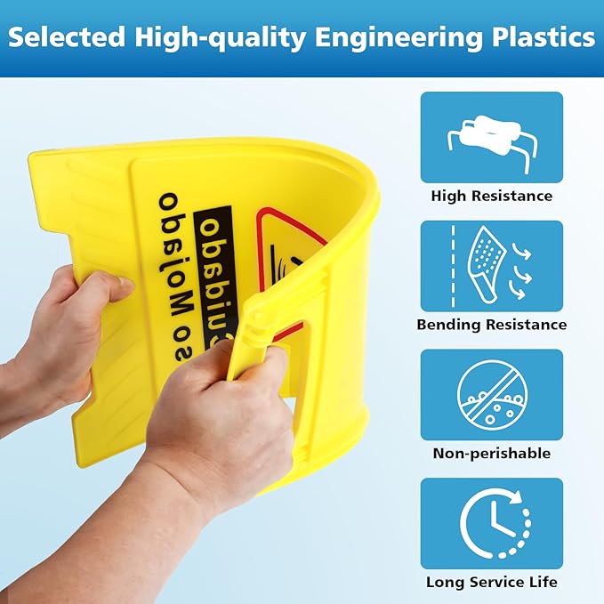 3-Pack Caution Wet Floor Sign,17.5" Height,Bright Yellow Double-Sided Folding A-Shaped Frame Design, Bilingual Caution Message