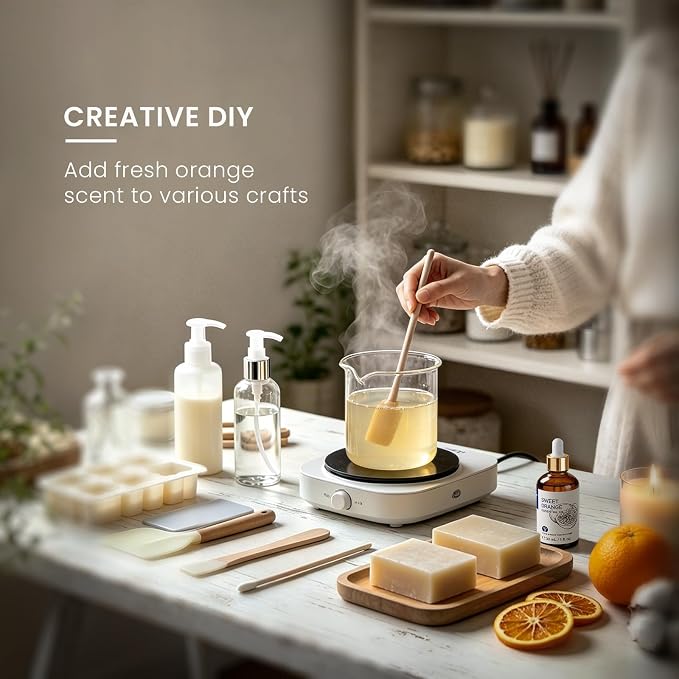 HIQILI Sweet Orange Essential Oil for Diffusers & Skin Care | Aromatherapy for Relax & Air Freshening, DIY Citrus Perfume, Cleaning Spray, Candle & Soap Making - 30mL / 1.01 fl oz