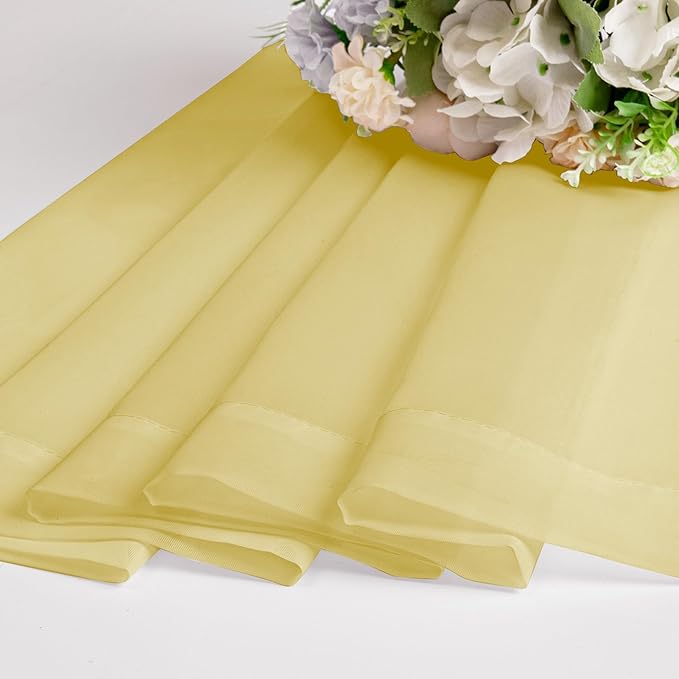 Chyhomenyc Yellow Sheer Curtains 54 Inch Long 2 Panels, Light Filtering Rod Pocket Voile Short Curtains Drapes for Living Room Bedroom Small Windows, 42Wx45L Inches
