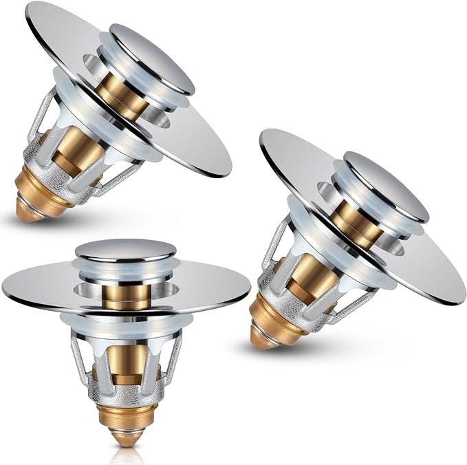 Bathroom Sink Stopper 3 Pack, Bathroom Sink Drain Strainer, Revolutionary Bathroom Accessories and Essentials (Chrome)