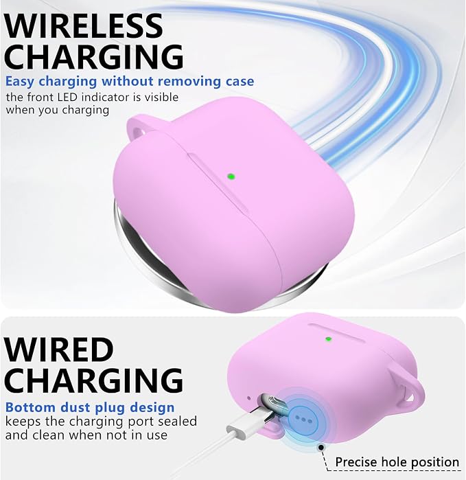 Ljusmicker for AirPods 4 Case 2024 with Cleaner Kit,Soft Silicone Protective Cover for Apple AirPods 4th Generation Cases for Women Men,for AirPod 4 Case Accessories with Keychain-Light Lilac