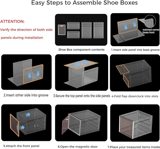 Shoe Storage Boxes Stackable, X-Large Plastic Clear Shoe Organizers with Magnetic Door, Thicken & Sturdy Sneaker Containers, Toy Storage Organizer Bins for Entryway, Closet, Under Bed