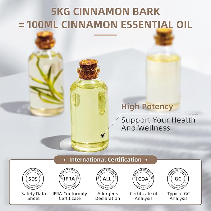 HIQILI Cinnamon Bark Essential Oil for Versatile DIY, Diffuser & Skin | Brings Calming Stress Relief, Gentle Household Barrier, Soothing Massage Comfort & Air Freshening - 500ml / 16 fl oz
