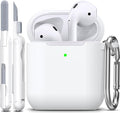R-fun for AirPods 1/2 Case, Soft Silicone Protective Cover with Keychain and Cleaning Pen, Compatible with AirPods 2nd/1st Generation (2016/2019), Full Drop Protection Cover, White