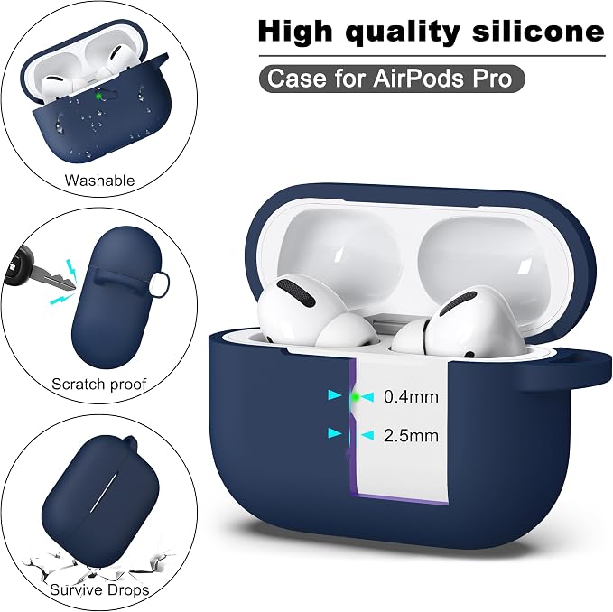 for AirPods Pro 2 Case, Soft Silicone Protective Cover with Keychain and Cleaning Pen, Compatible with AirPods Pro 2nd/1st Generation, Supports Wireless Charging, Midnight Blue
