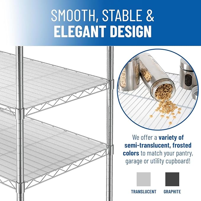 Shelf Liners for Wire Shelf System: Set of 5 in Graphite: 12 x 22 inch: Plastic Wire Shelving Shelf Mats