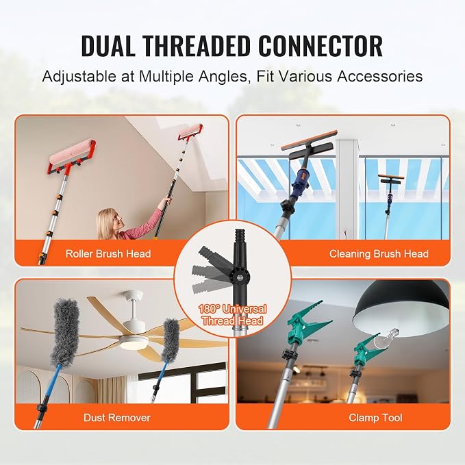 VEVOR Telescopic Extension Pole, 7-30 FT Multi-Purpose Extension Pole, Sturdy Aluminum Alloy Paint Extendable Pole with Flip-Lock Design, Telescopic Pole for Painting, Dusting and Cleaning | For Painting, Dusting, Cleaning, Flip-Lock Design, Flexible L...