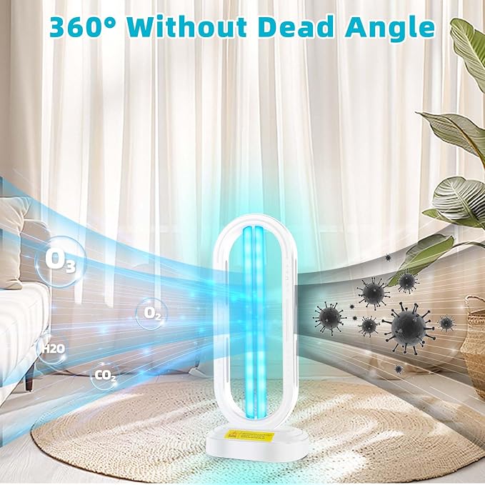Feefir UV Light Sanitizer,UVC Home Disinfection Device,Portable UV Lamp | 4-Speed Timing and Remote Control ,Ultraviolet Light Sanitizer Effectively Mold Remover and Dust Mites,for Whole Room,White