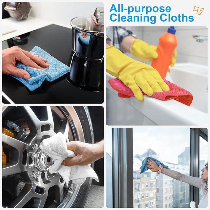 Microfiber Cleaning Cloth, 50 Sheets Shop Towels Commercial Grade Washcloths Lint-Free Clean Rags Bulk Towels for Cars Mechanic Restaurant Garage Housekeeping, 11.5"x 11.5", White