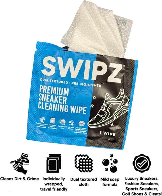 SWIPZ Sneaker Cleaner Wipes – Instant Shoe Cleaner for White Sneakers, Rubber Soles & Leather | Sneaker Eraser Wipes for Nike, Adidas, Air Jordan & More | 12 Travel Packs